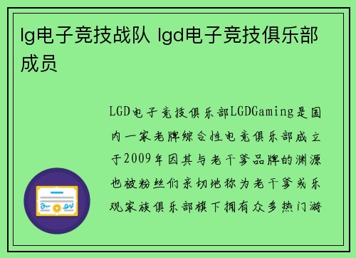 lg电子竞技战队 lgd电子竞技俱乐部成员